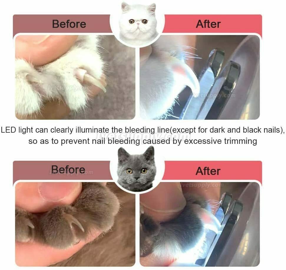 LED Pet Nail Clippers Trimmer Tool Pet Care Grinders for Cat Dog w/ Nail File